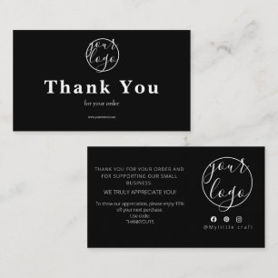 Schwarze Logo-Dankeskarten für Kleinunternehmen Visitenkarte