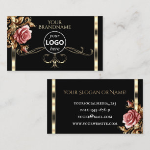 Schwarze Logo-Vorlage für luxuriöse Vintage Rose Visitenkarte