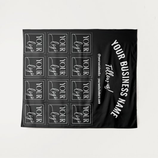 Schwarze Logos im Hintergrund für kleine Unternehm Wandteppich (Vorderseite (Horizontal))
