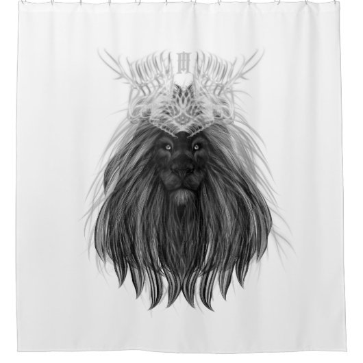 Schwarze Löwe mit Antlerkrone und Monogramm Duschvorhang (Vorderseite)