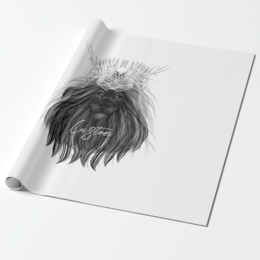 Schwarze Löwe mit Antlerkrone und Monogramm Geschenkpapier (Ungerollt)
