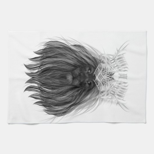 Schwarze Löwe mit Antlerkrone und Monogramm Geschirrtuch (Horizontal)