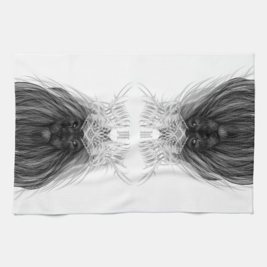 Schwarze Löwe mit Antlerkrone und Monogramm Geschirrtuch (Horizontal)