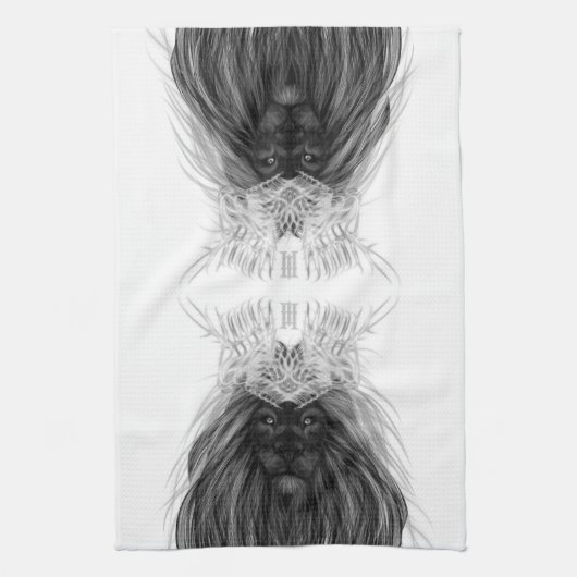 Schwarze Löwe mit Antlerkrone und Monogramm Geschirrtuch (Vertikal)