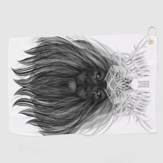 Schwarze Löwe mit Antlerkrone und Monogramm Golfhandtuch (Horizontal)