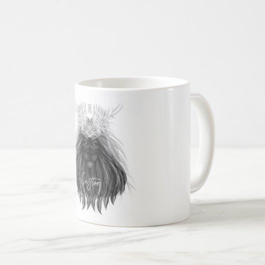 Schwarze Löwe mit Antlerkrone und Monogramm Kaffeetasse (VorderseiteRechts)