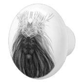 Schwarze Löwe mit Antlerkrone und Monogramm Keramikknauf (Rechts)