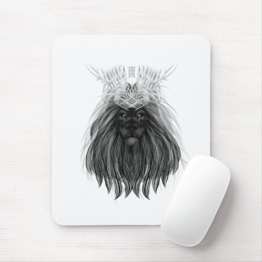 Schwarze Löwe mit Antlerkrone und Monogramm Mousepad (Mit Mouse)