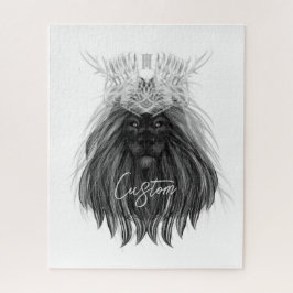 Schwarze Löwe mit Antlerkrone und Monogramm Puzzle