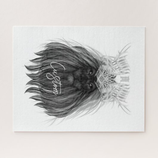 Schwarze Löwe mit Antlerkrone und Monogramm Puzzle (Horizontal)