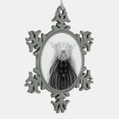 Schwarze Löwe mit Antlerkrone und Monogramm Schneeflocken Zinn-Ornament (Links)