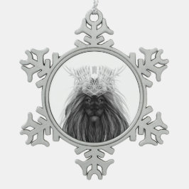 Schwarze Löwe mit Antlerkrone und Monogramm Schneeflocken Zinn-Ornament