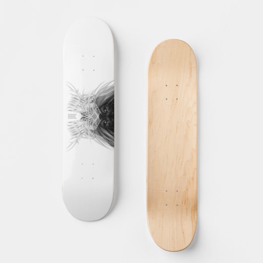 Schwarze Löwe mit Antlerkrone und Monogramm Skateboard (Vorderseite)