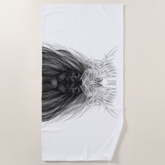 Schwarze Löwe mit Antlerkrone und Monogramm Strandtuch (Vorderseite)