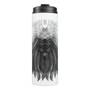 Schwarze Löwe mit Antlerkrone und Monogramm Thermosbecher