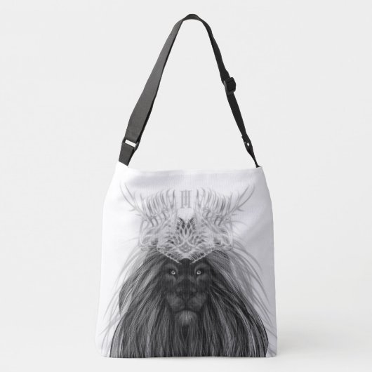 Schwarze Löwe mit Antlerkrone und Monogramm Tragetaschen Mit Langen Trägern (Rückseite)