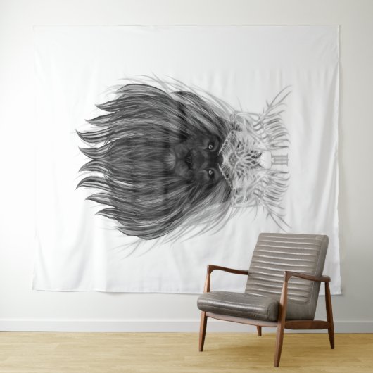 Schwarze Löwe mit Antlerkrone und Monogramm Wandteppich (Beispiel (Horizontal))