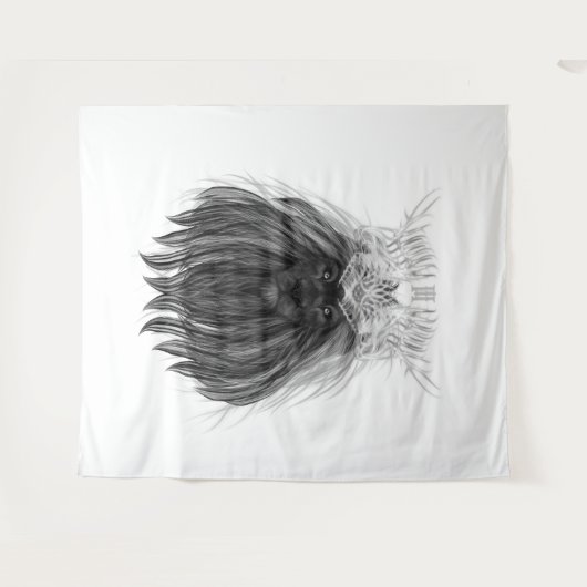 Schwarze Löwe mit Antlerkrone und Monogramm Wandteppich (Vorderseite (Horizontal))