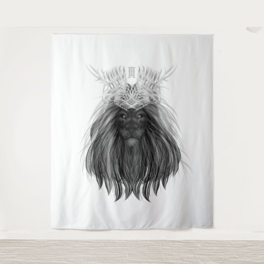 Schwarze Löwe mit Antlerkrone und Monogramm Wandteppich (Vorderseite)