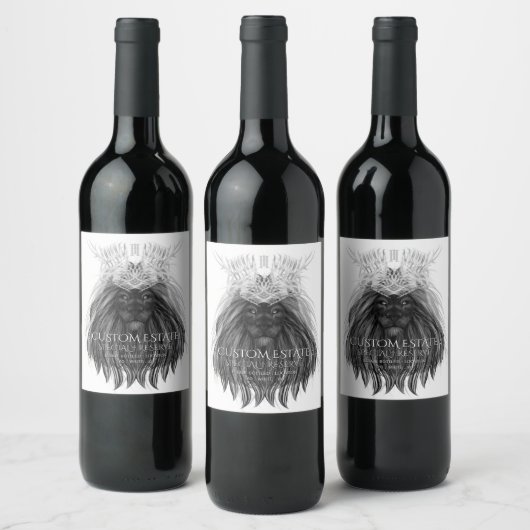 Schwarze Löwe mit Antlerkrone und Monogramm Weinetikett (Flaschen)