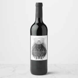 Schwarze Löwe mit Antlerkrone und Monogramm Weinetikett