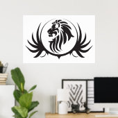 Schwarze Löwen Kopf auf weißem Hintergrundplakat Poster (Heimbüro)