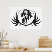 Schwarze Löwen Kopf auf weißem Hintergrundplakat Poster (Küche)