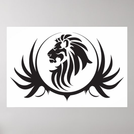 Schwarze Löwen Kopf auf weißem Hintergrundplakat Poster (Vorne)