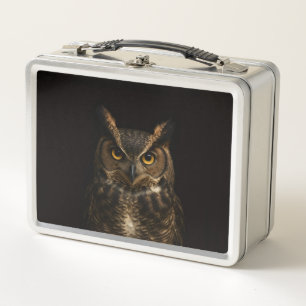 Schwarze Luxus-Edelstahl-Lunchbox Golden Eye Eule Metall Brotdose