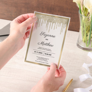 Schwarze Luxus-Glitter-Tropfen Hochzeit Pergament Einladungen