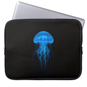 Schwarze Luxus-Laptoptasche 4, Neonblaue Qualle Laptopschutzhülle
