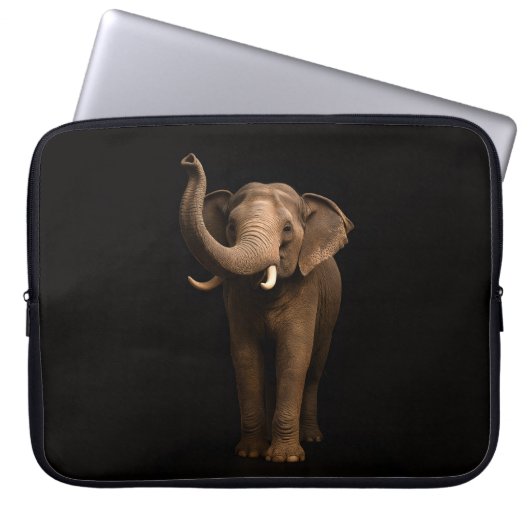 Schwarze Luxus-Laptoptasche 'Mächtiger Elefant' Laptopschutzhülle (Vorderseite)