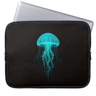 Schwarze Luxus-Laptoptasche mit Aqua Glow Jellyfis Laptopschutzhülle