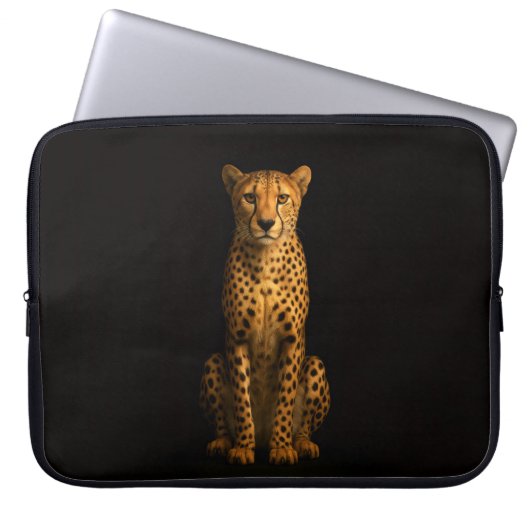 Schwarze Luxus-Laptoptasche mit elegantem Gepard Laptopschutzhülle (Vorderseite)