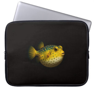 Schwarze Luxus-Laptoptasche mit Gelbem Kugelfisch Laptopschutzhülle
