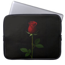 Schwarze Luxus-Laptoptasche mit samtiger roter Ros