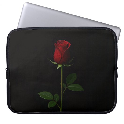 Schwarze Luxus-Laptoptasche mit samtiger roter Ros Laptopschutzhülle (Vorderseite)