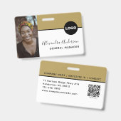 Schwarze Luxus-Mitarbeiter-Foto-ID mit QR-Code Ausweis (Vorder- & Rückseite)