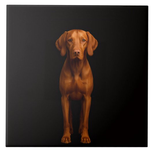 Schwarze Luxusfliese 4 mit agillem Vizsla-Hund Fliese (Vorderseite)