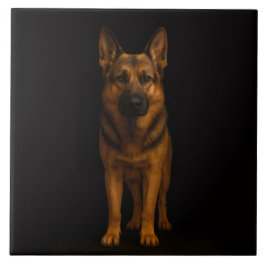 Schwarze Luxusfliese 4 mit Deutschem Schäferhund Fliese