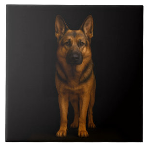 Schwarze Luxusfliese 4 mit Deutschem Schäferhund Fliese
