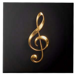 Schwarze Luxusfliese 4 mit goldenem Violinschlüsse Fliese