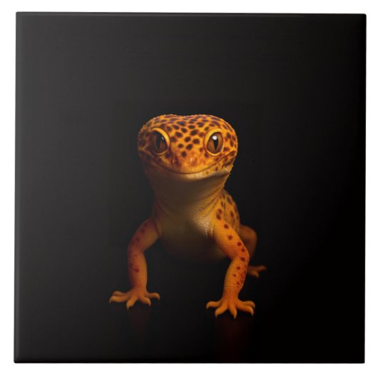 Schwarze Luxusfliese 4 mit Leopard-Gecko-Echse Fliese (Vorderseite)