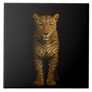 Schwarze Luxusfliese 4 mit majestätischem Leoparde Fliese
