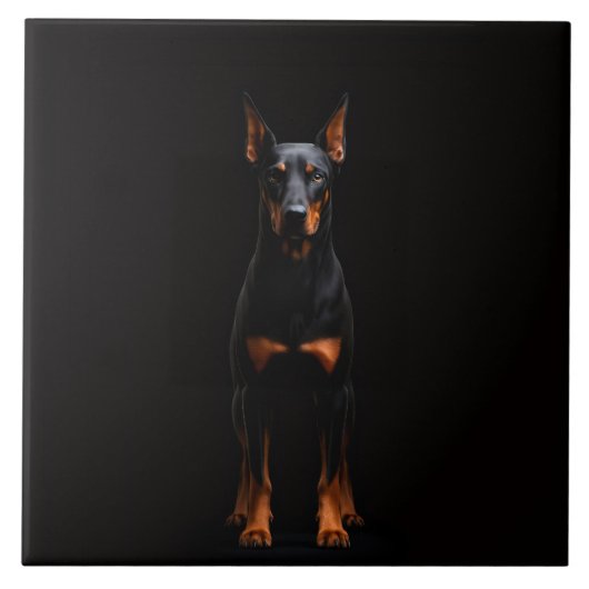 Schwarze Luxusfliese 4 mit wachsamem Dobermann Fliese (Vorderseite)