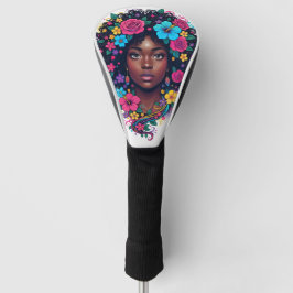 Schwarze Mädchen Golf leuchtende Blumen Headcover
