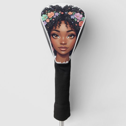 Schwarze Mädchen Golf verrückte Blumen-Afro Headcover (Vorderseite)