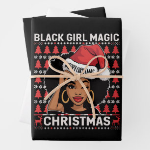 Schwarze Mädchen Magie Frohe Weihnachten Afroameri Geschenkpapier Set