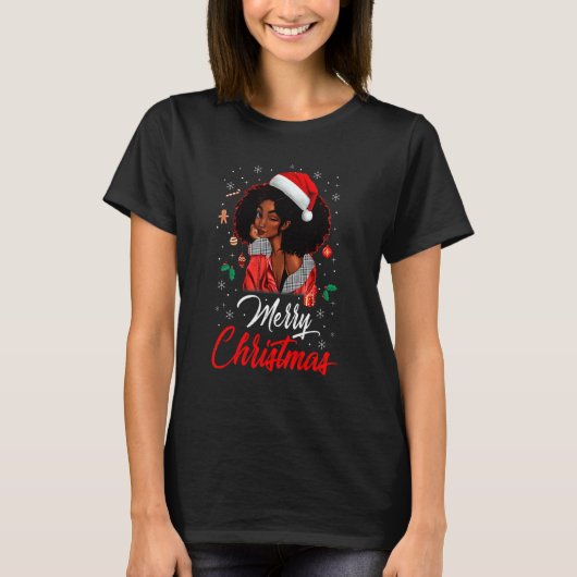 Schwarze Mädchen Magie Frohe Weihnachten Afroameri T-Shirt (Vorderseite)