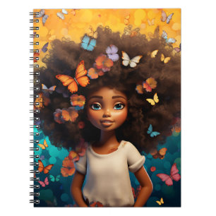 Schwarze Mädchen Magie melanin Prinzessin braune H Notizblock